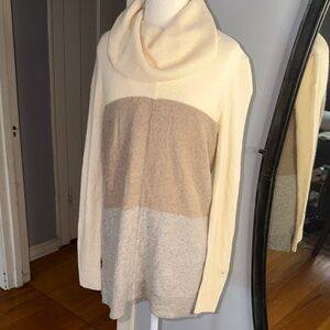 Lauren Ralph Lauren 100% Cashmere Cream, Tan, and Gray Cowl Neck Sweater